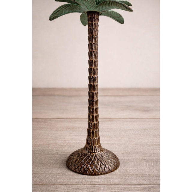 Late 20th Century Vintage Hollywood Regency Palm Tree Candlesticks With Verdigris Patina, a Pair For Sale - Image 5 of 8