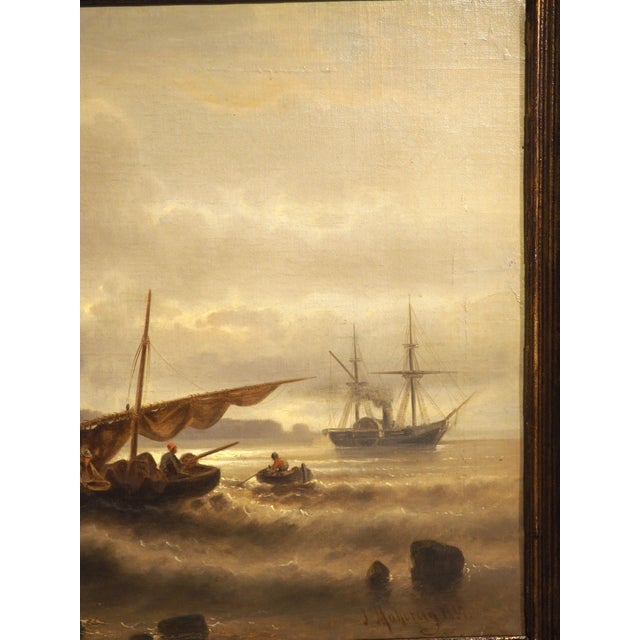 Dramatic 19th Century Maritime Oil on Canvas Painting by Josef Mahorcig, 1880 For Sale - Image 11 of 18