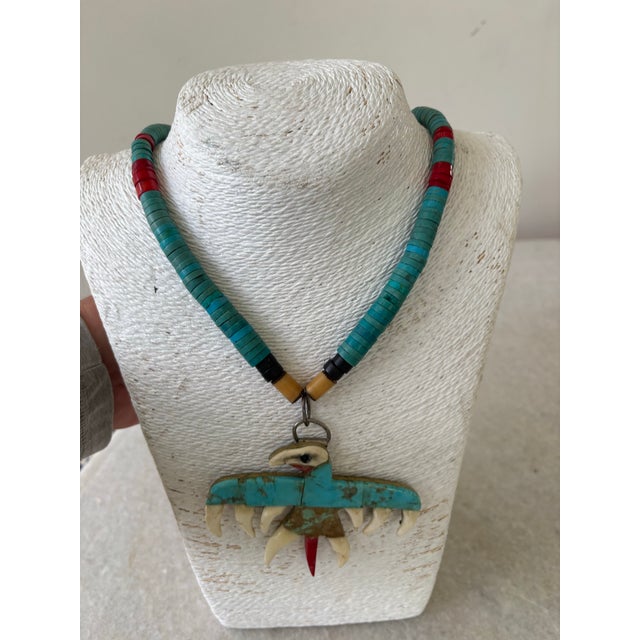 Mid-Century Native American Turquoise Necklace With Eagle Design For Sale - Image 4 of 4