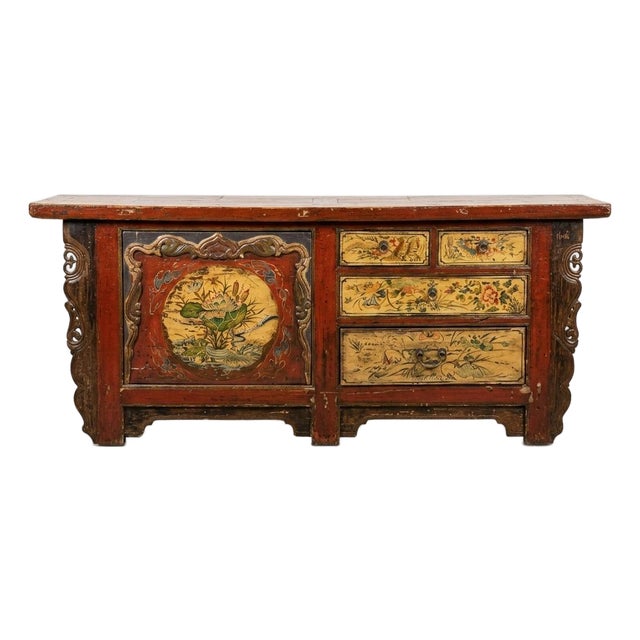 Polychromed Tibetan Cabinet Console Sideboard Circa 1850 For Sale