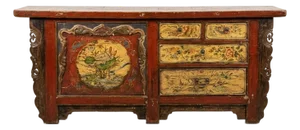 Polychromed Tibetan Cabinet Console Sideboard Circa 1850