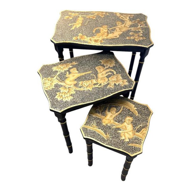 Mid-Century Modern Vintage Faux Bamboo Monkey Nesting Tables – Set of Three For Sale - Image 3 of 8