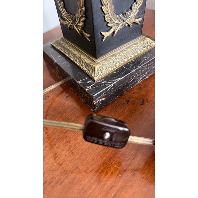 Mid 20th Century Pair of Neoclassical Empire Style Crystal Oil Font Marble & Gilt Bronze Table Lamps For Sale - Image 10 of 10