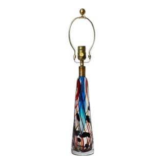 Mid 20th Century Fulvio Bianconi Style Murano Blue Art Glass Table Lamp For Sale