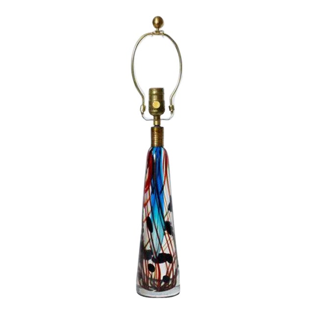 Mid 20th Century Fulvio Bianconi Style Murano Blue Art Glass Table Lamp For Sale