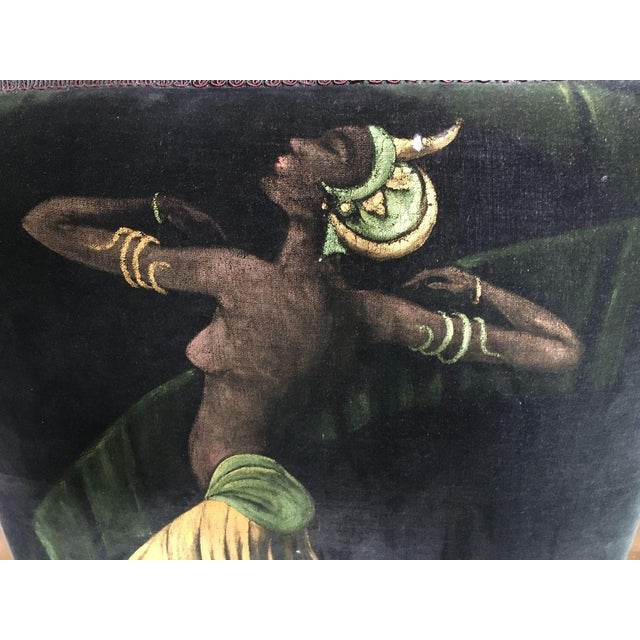 Vintage Velvet Upholstered Gorgeous Armchair With a Painted Dancer on the Back. For Sale In Los Angeles - Image 6 of 9