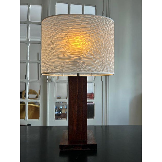 varnished solid wood lamp from the 70s with holophane-style lampshade base height 42cm width 16cm by 16cm European Plug...