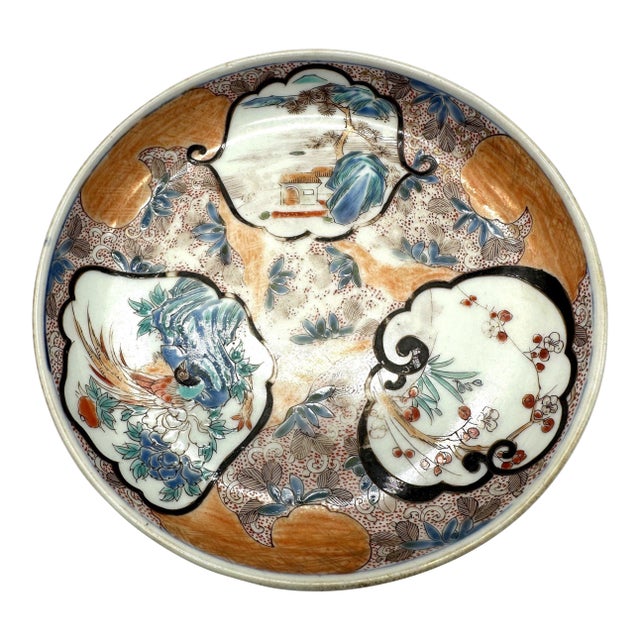 19th C. Japanese Imari Scalloped Dish - Three-Window Phoenix Design For Sale