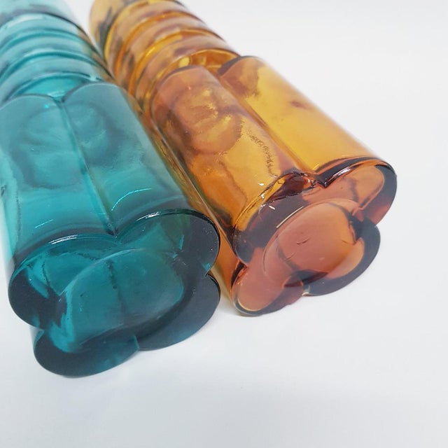 Italian Abstract Glass Bottles from Empoli, Set of 2 For Sale - Image 9 of 14