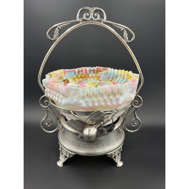 Late 19th C Silverplate Brides Basket With Ruffled Edge Confetti Bowl For Sale - Image 12 of 12