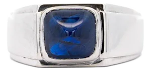 AGL Certified 3.5 Carat Blue Sapphire No Heat Pyramid Cabochon in Platinum Ring