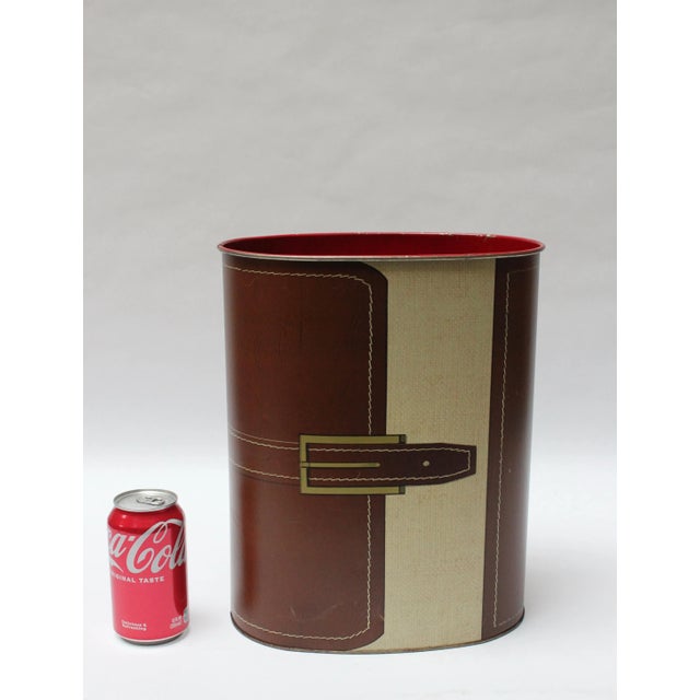Brown Vintage Cheinco "Pocketbook" Tin Litho Wastebasket For Sale - Image 8 of 13