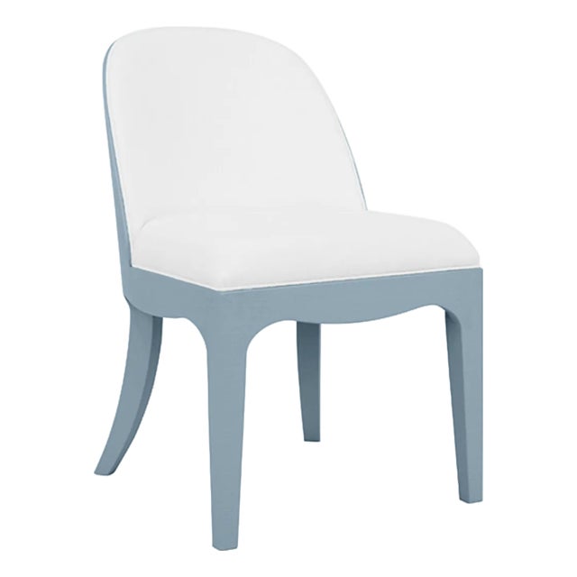 Matthew Izzo Home Sadie Light Blue Textured Linen Dining Chair With White Performance Linen Seat For Sale