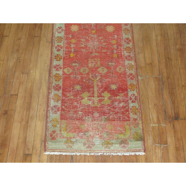 Asian Antique Zabihi Collection Red Worn Antique Khotan Runner - 2'5" x 9' For Sale - Image 3 of 5