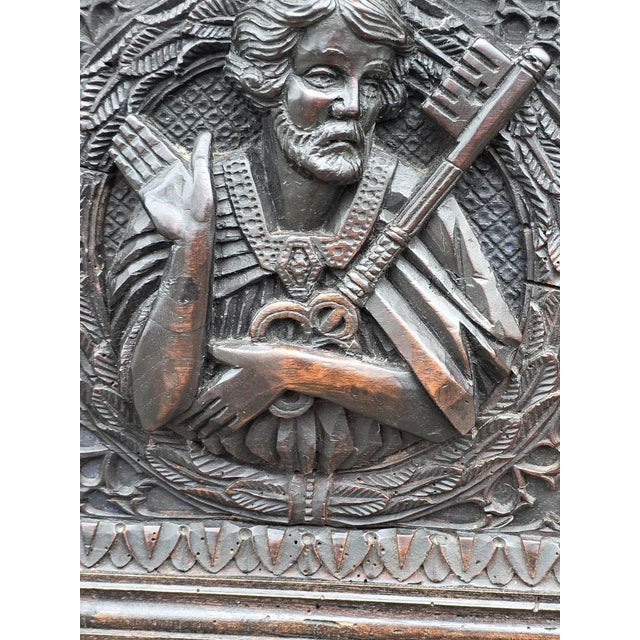 Neo-Medieval Hand-Carved Walnut Chest with Christian Iconography, 19th Century For Sale - Image 4 of 16