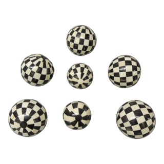 Black and White Round Faux-Bone Decorative Sphere Objects - Set of 7 For Sale
