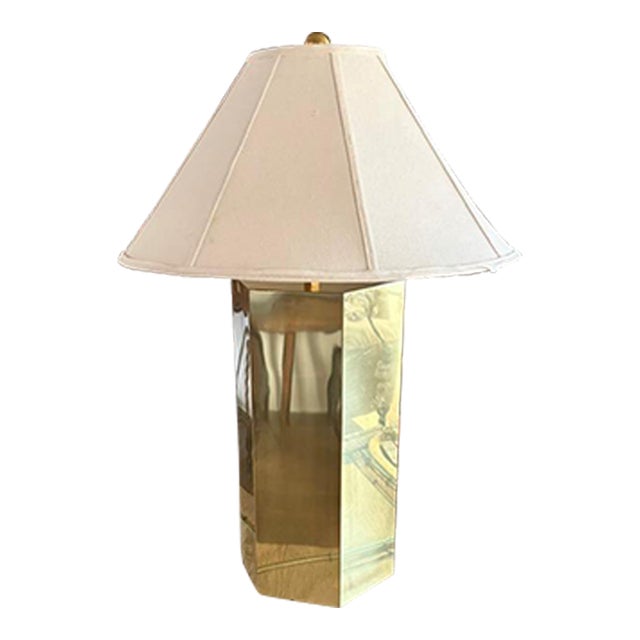 Mid Century George Kovacs Brass Cylinder Faceted Lamp, Signed For Sale