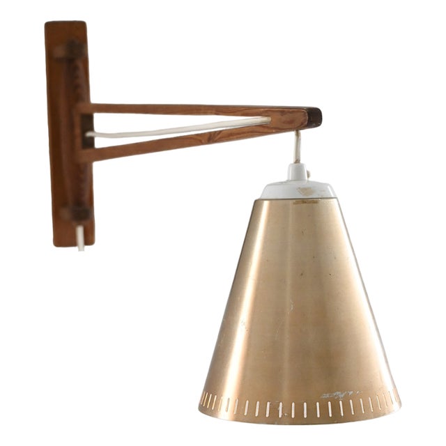 Wooden Wall Light with Adjustable Arm, 1960s For Sale