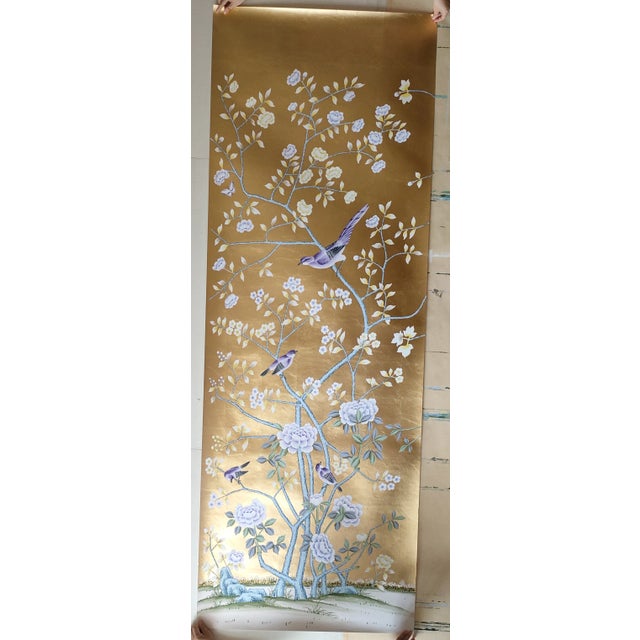 Gold Hand Painted Chinoiserie Wallpaper Murals Hand Painted Artwork Panel - 5 Panels For Sale - Image 8 of 12