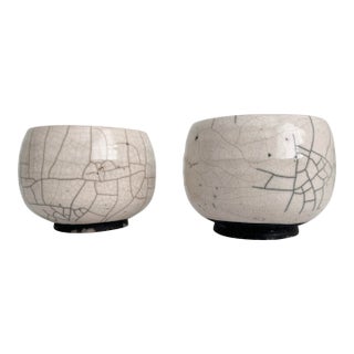 1970s Raku Crackle Vessels - Set of 2 For Sale