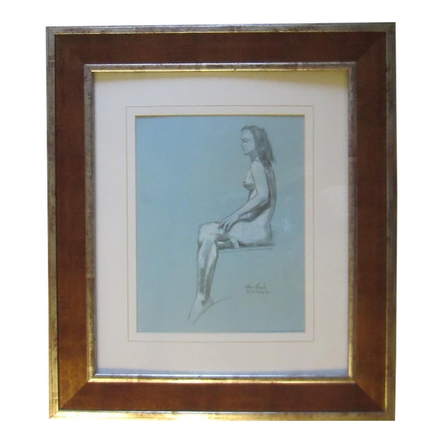 1950s George Gach Impressionist Signed Drawing Portrait on Paper Gouache For Sale