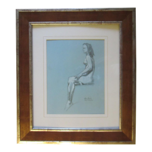 1950s George Gach Impressionist Signed Drawing Portrait on Paper Gouache