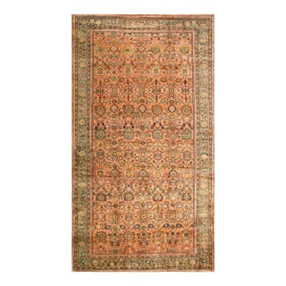 1930s Orange Salmon Geometric Antique Persian Sultanabad Rug 10'10" X 20'2" Handknotted Wool Carpet For Sale