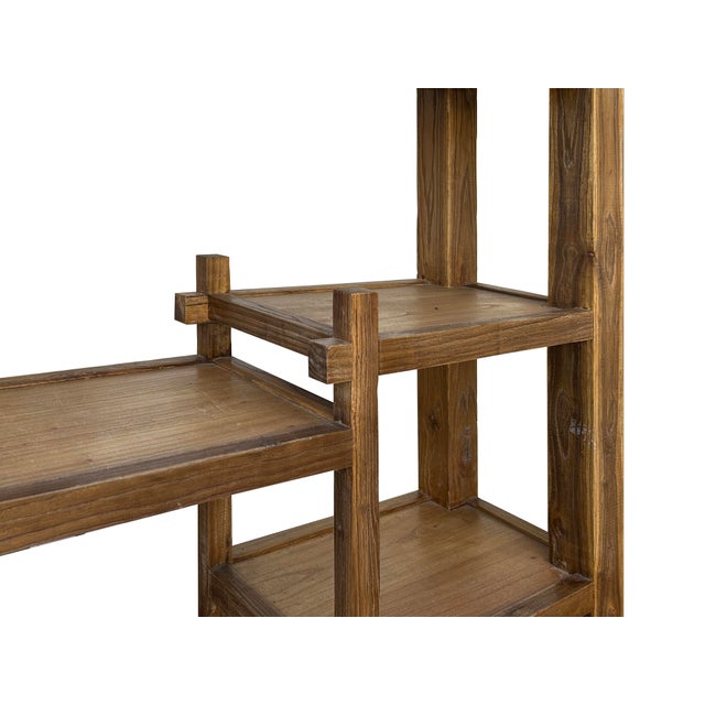 1980s Rustic Thick Bold Wood Multi-Shelves Display Cabinet Bookcase Room Divider For Sale - Image 14 of 18