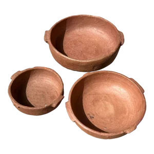 Antique European Clay Handled Nesting Bowls -Set of 3