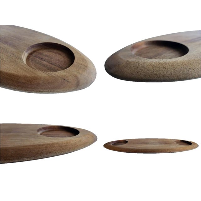 Wood Vintage Teak Wood Surfboard Shaped Charcuterie Board For Sale - Image 7 of 9