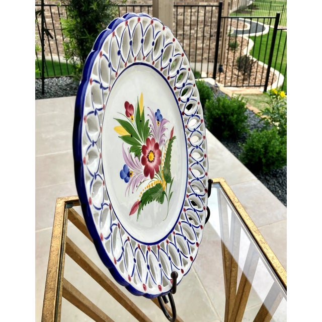 Late 20th Century Late 20th-Century Sur La Table Reticulated Hand Painted Plate, Portugal For Sale - Image 5 of 13