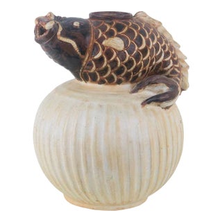 Fantastical Vintage Thai Ceramic Fish Vase Vessel For Sale
