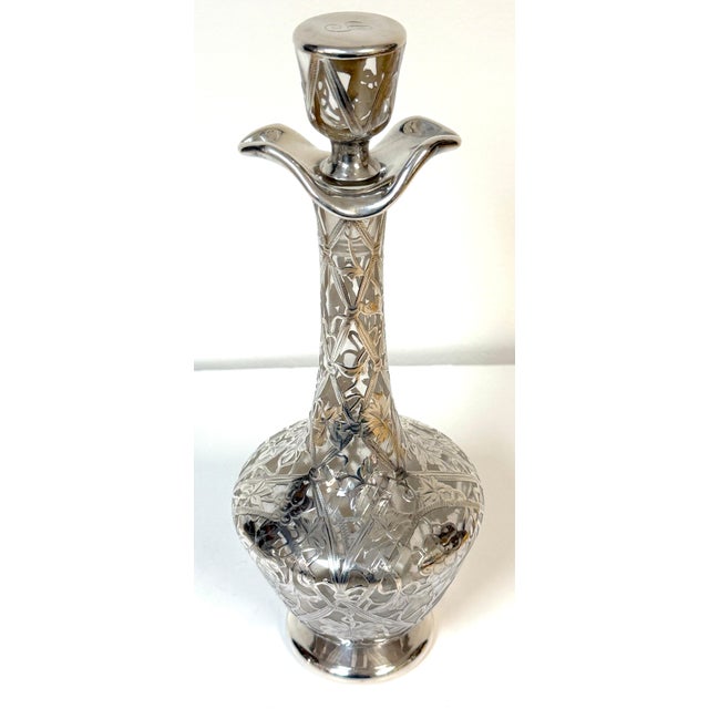 Early 20th Century Large Art Nouveau Silver Overlay Grapevine Decanter , Alvin Silver Co. For Sale - Image 9 of 14