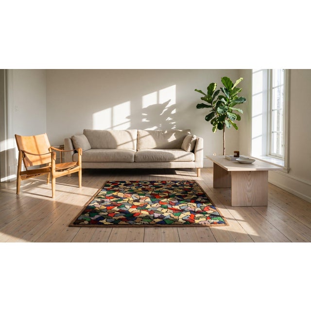 Captivating Colorful With Jewel Tones Antique American Crazy Quilt Pattern Hooked Rug For Sale - Image 10 of 12