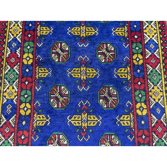 Textile Cobalt Blue Turkmen-Style Mori Gul Wool Runner Rug, 2'8" X 9'3" For Sale - Image 7 of 15