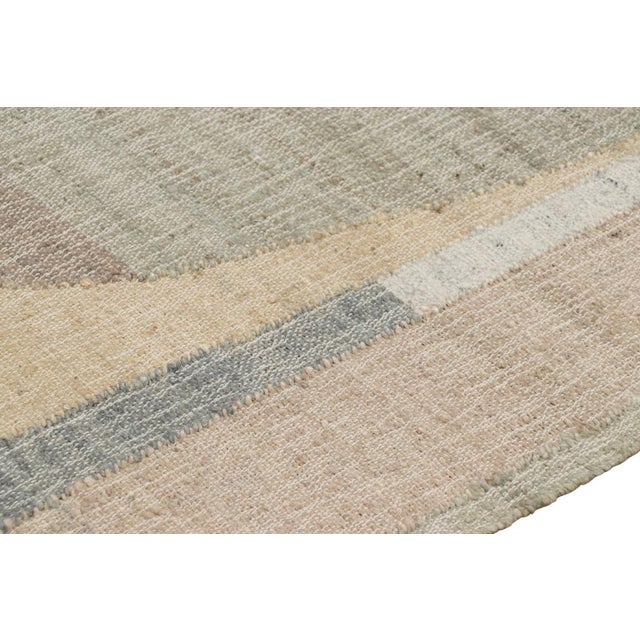 Contemporary Rug & Kilim’s Flatweave Rug in Beige With Brown, Gray & Green Geometric Patterns For Sale - Image 3 of 7