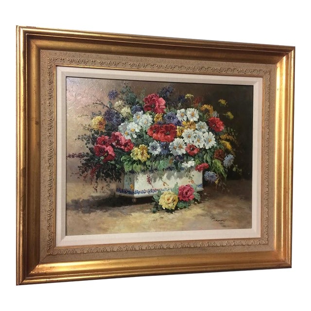 Vintage Oil on Board, Still Life Art Floral, Framed and Signed For Sale