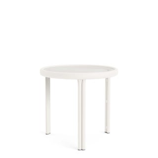 Brown Jordan Kantan Aluminum 20" Round Occasional Table in Chalk For Sale
