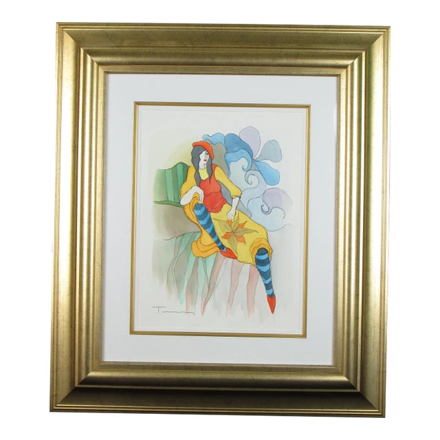 Itzchak Tarkay Watercolor Painting "Vintage Fashion" Signed Framed For Sale