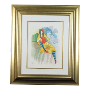 Itzchak Tarkay Watercolor Painting "Vintage Fashion" Signed Framed