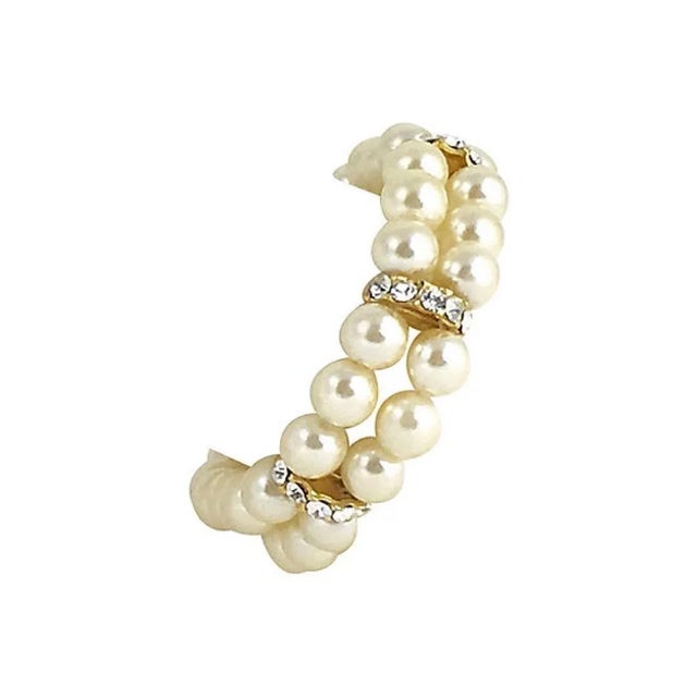 Faux Pearl Rhinestone Double Stand Bracelet For Sale - Image 11 of 11