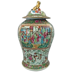 Antique Chinese Large Famille Rose Vase with Lid