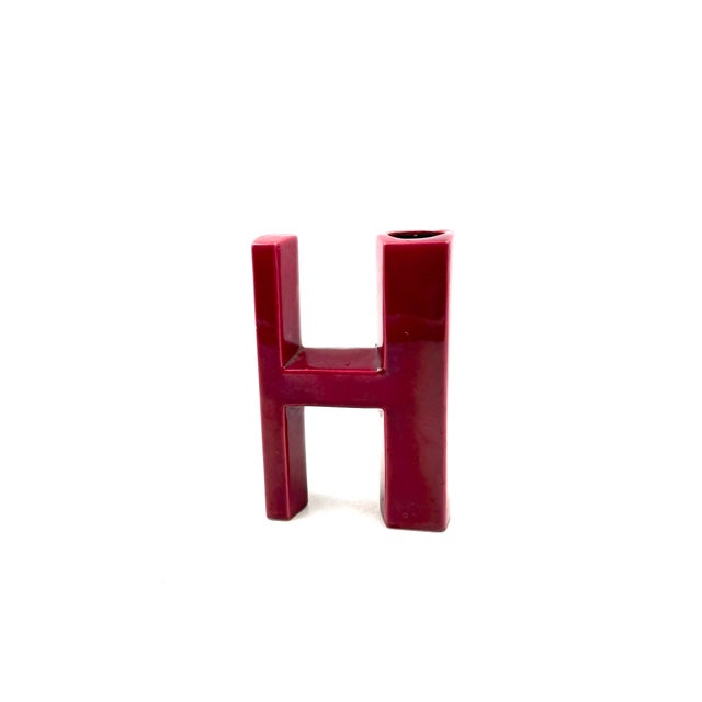 Space age red H letter shaped ceramic solifleur vase Creations Marcel Radureau France ca. 1970 H 20.5 cm - 13.5 × 6 cm...