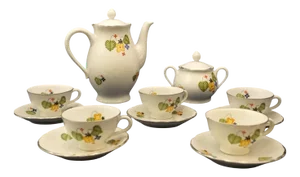 Vintage Art Deco Porcelain Tea Set by the Richard Ginori Factory, 1930s, Set of 7