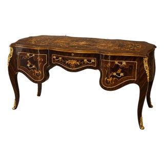 Luxury French Rococo Executive Desk – Ornate Wood Writing Desk With 5 Drawers, Gold Leaf & Bronze Accents For Sale