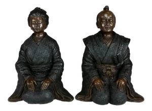 Mid 20th Century Bronze Japanese Wedding Couple - A Pair