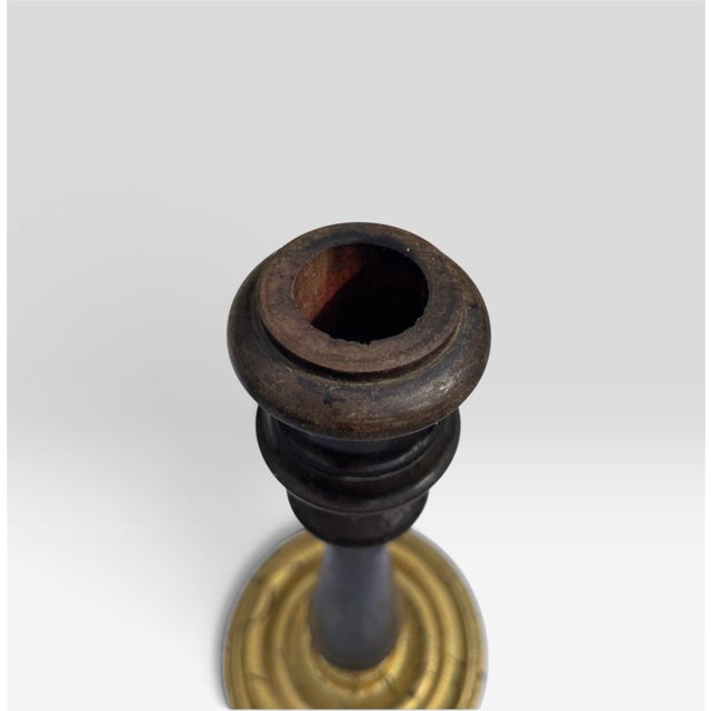 Vintage Wood and Gold Leaf Applications Tall Candleholders For Sale In Chicago - Image 6 of 6