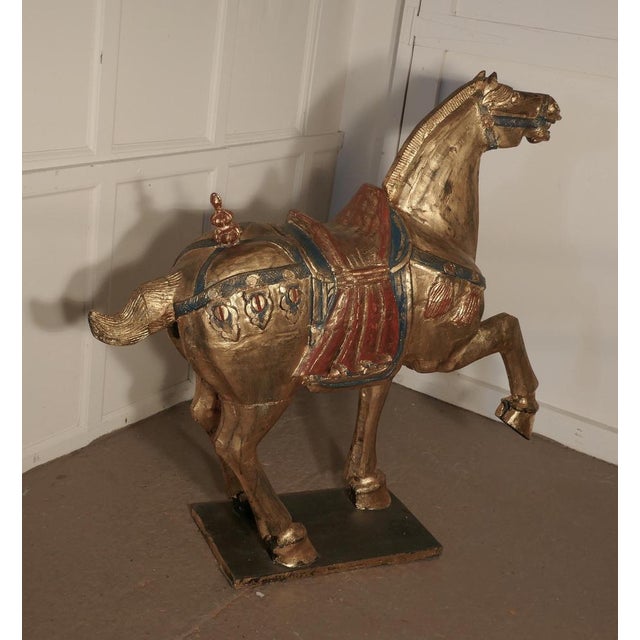 Mid-19th Century Carved and Painted Wooden Tang Dynasty Horse, 1850s For Sale - Image 7 of 12