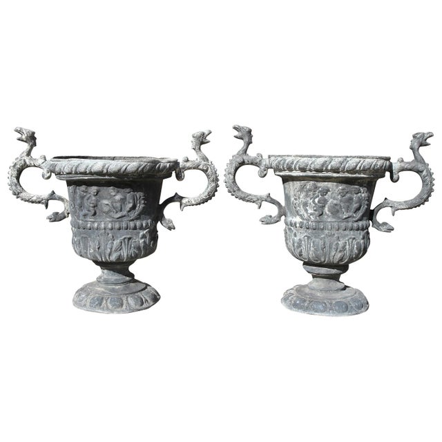 Georgian Lead Two Handled Urns - a Pair For Sale - Image 12 of 12