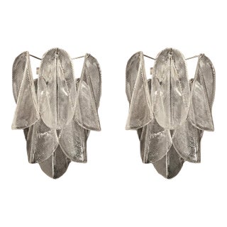 Murano Wall Lights Features Delicate Amber “Rondini” Glass Petals - a Pair For Sale